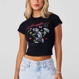 YoungLA Black Tom and Jerry Floral Crop Top